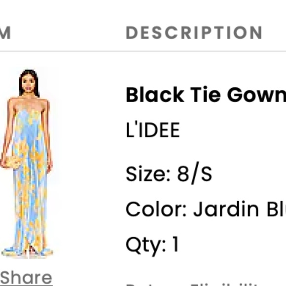 Black Tie Gown L'IDEE Jardin Blue - Picture 1 of 7